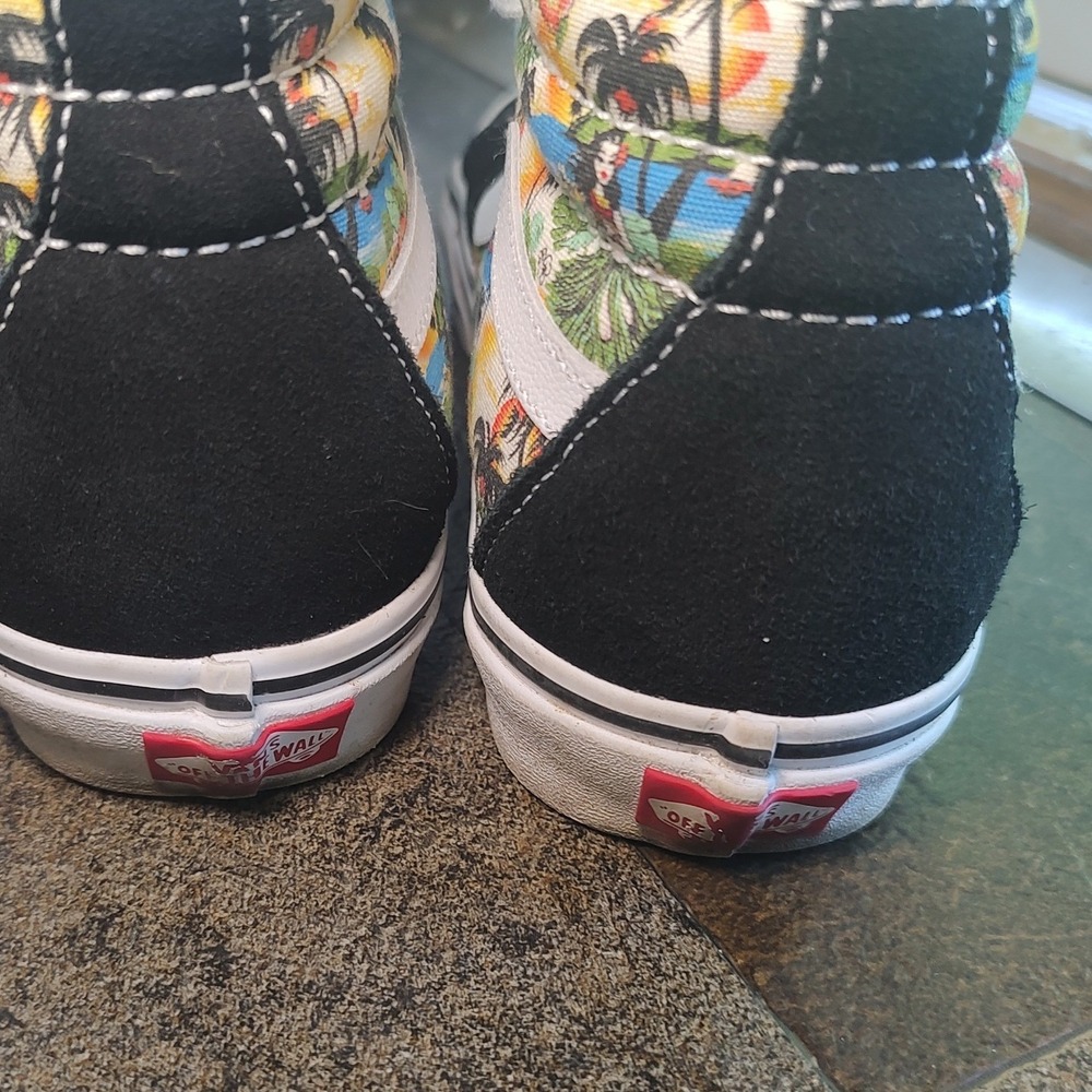 Vans Sk8-Hi Hawaiian‎ Hula Girl Tropical Print Sneakers Men 7.5 Women 9 Black